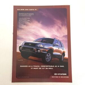 Vintage Hyundai Santa Fe SUV Print Ad Performance Automotive Advertising Decor